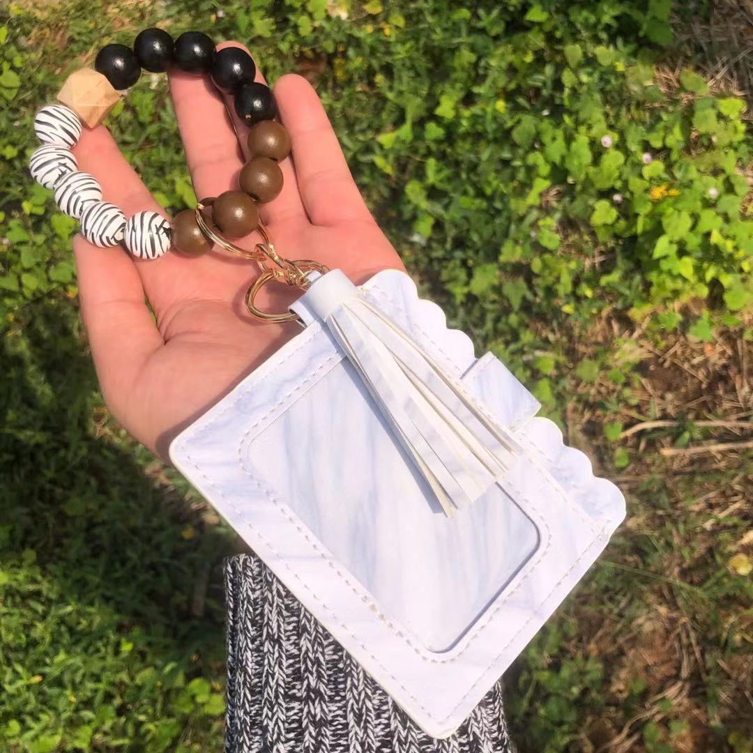 Wholesale Christmas Colorful Beads PU Tassel Bracelet Coin Purse Keychain